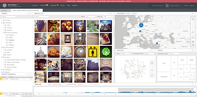 Interface design and data visualizations of a fictional surveillance software
