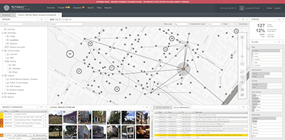 Interface design and data visualizations of a fictional surveillance software